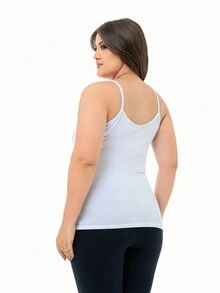 Kit 2 Women's Plain Viscolycra Thin Strap Tank Tops - Trắng và Trắng - Xem 3