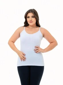 Kit 2 Women's Plain Viscolycra Thin Strap Tank Tops - Trắng và Trắng - Xem 2
