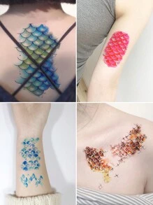 9 件/套恐怖鱼鳞皮肤角色扮演临时纹身，防水蛇鳞纹身贴纸，男女适用，持续 1-5 天 - 彩色 - 查看 3