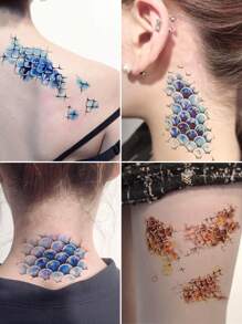 9 件/套恐怖鱼鳞皮肤角色扮演临时纹身，防水蛇鳞纹身贴纸，男女适用，持续 1-5 天 - 彩色 - 查看 1