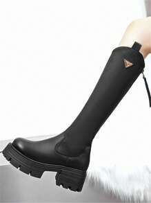 2025 秋冬新款黑色过膝长靴，厚底粗跟高跟靴，修身及膝马靴，适合娇小身材 - 黑色 - 查看 7
