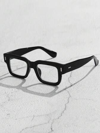 1 件装复古男女通用厚框方形塑料眼镜，黑色，经典装饰配件，适合休闲、旅行和度假佩戴眼镜配件