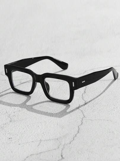 1 件装复古男女通用厚框方形塑料眼镜，黑色，经典装饰配件，适合休闲、旅行和度假佩戴眼镜配件