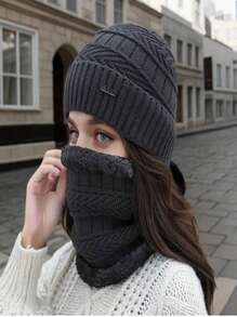 两件套冬季男士套装，带耳罩、针织帽和保暖颈套 - 舒适羊毛衬里，无帽檐设计，防寒保暖 - 彩色 - 查看 14