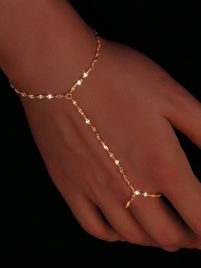 1pc Sterling Silver Minimalist And Fashionable Shiny Lip Chain Ring Bracelet,Adjustable,Party ,Birthday Jewelry Gift,Holiday Gift,Easily Accessorize With Everyday Wear