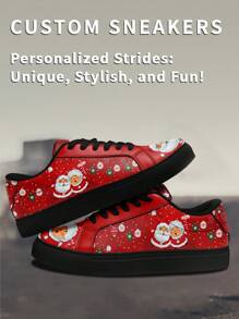 1 Pair Of Custom Sandals With Christmas Name, Personalized Santa Photo Sneakers, Custom Name Holiday Sneakers, Custom Sneakers With Festive Design, Unique Photo Sneakers, Personalized Sneakers For Him And Her, Custom Casual Sneakers , Perfect Christmas Gift For Mom/Dad/Her/Him/Girlfriend/Boyfriend/Wife/Husband/Friend. - Black - View 3