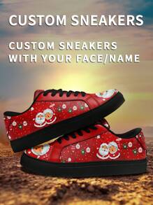 1 Pair Of Custom Sandals With Christmas Name, Personalized Santa Photo Sneakers, Custom Name Holiday Sneakers, Custom Sneakers With Festive Design, Unique Photo Sneakers, Personalized Sneakers For Him And Her, Custom Casual Sneakers , Perfect Christmas Gift For Mom/Dad/Her/Him/Girlfriend/Boyfriend/Wife/Husband/Friend. - Black - View 5