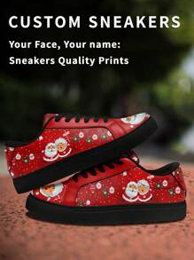 1 Pair Of Custom Sandals With Christmas Name, Personalized Santa Photo Sneakers, Custom Name Holiday Sneakers, Custom Sneakers With Festive Design, Unique Photo Sneakers, Personalized Sneakers For Him And Her, Custom Casual Sneakers , Perfect Christmas Gift For Mom/Dad/Her/Him/Girlfriend/Boyfriend/Wife/Husband/Friend. - Black - View 2