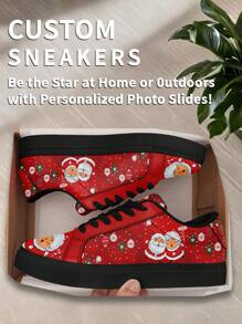 1 Pair Of Custom Sandals With Christmas Name, Personalized Santa Photo Sneakers, Custom Name Holiday Sneakers, Custom Sneakers With Festive Design, Unique Photo Sneakers, Personalized Sneakers For Him And Her, Custom Casual Sneakers , Perfect Christmas Gift For Mom/Dad/Her/Him/Girlfriend/Boyfriend/Wife/Husband/Friend. - Black - View 4