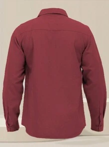 Men's Woven Plaid Flannel Long Sleeve Brushed Casual Fitted Normal Shacket - Màu Đỏ Sâu - Xem 3