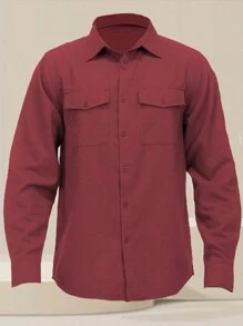 Men's Woven Plaid Flannel Long Sleeve Brushed Casual Fitted Normal Shacket - Màu Đỏ Sâu - Xem 1