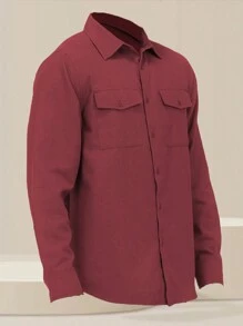 Men's Woven Plaid Flannel Long Sleeve Brushed Casual Fitted Normal Shacket - Màu Đỏ Sâu - Xem 2