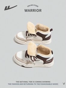 WARRIOR 女士休闲高帮系带运动鞋，保暖毛绒内衬，户外轻便舒适防滑拼色运动鞋 - 卡其色 - 查看 6