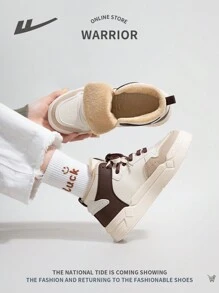 WARRIOR 女士休闲高帮系带运动鞋，保暖毛绒内衬，户外轻便舒适防滑拼色运动鞋 - 卡其色 - 查看 7