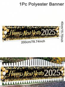 1 件，2025 新年快乐横幅，40*200 厘米涤纶黑金气球烟花倒计时时钟图案新年悬挂横幅，适用于家庭围栏庭院标志、花园、室内室外装饰欢迎活动装饰，2025 年新年快乐庆祝派对装饰，圣诞节 - 彩色 - 查看 14