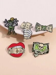 1 pieza Broche asimétrico con diseño de cabeza de esqueleto/billete de dólar único, accesorio de moda para ropa o sombrero