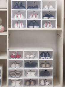 1pc Women's Plastic Transparent PP Thickened Shoe Storage Box, Waterproof Dustproof Drawer-Style Shoe Cabinet Organizer - White - View 6