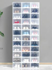 1pc Women's Plastic Transparent PP Thickened Shoe Storage Box, Waterproof Dustproof Drawer-Style Shoe Cabinet Organizer - White - View 7