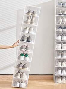 1pc Women's Plastic Transparent PP Thickened Shoe Storage Box, Waterproof Dustproof Drawer-Style Shoe Cabinet Organizer - White - View 4