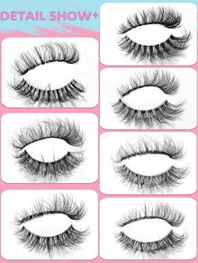 Asiteo 7 Pairs 3D Transparent False Eyelashes With Natural Delicate Faux Mink Lashes, 7 Mixed Styles, Fluffy & Curly Cat Eye Lashes - 黑色 - 查看 3