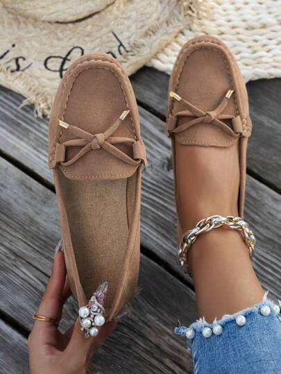 2025 Autumn Women's Fashion Bow Decor Loafers - Low-Top Flat Shoes - New Spring/Summer - Comfortable Versatile - Casual Style - Daily Wear - Office Commuting - Bow Design - Flat Shoes - Low-Top Shoes - Faux Suede Material' 'Women's Fashion Comfy Casual Soft Slip-On Black Versatile Handmade Moccasin Loafers, Multi-Color Sexy Leopard Print (Color Randomly Distributed)