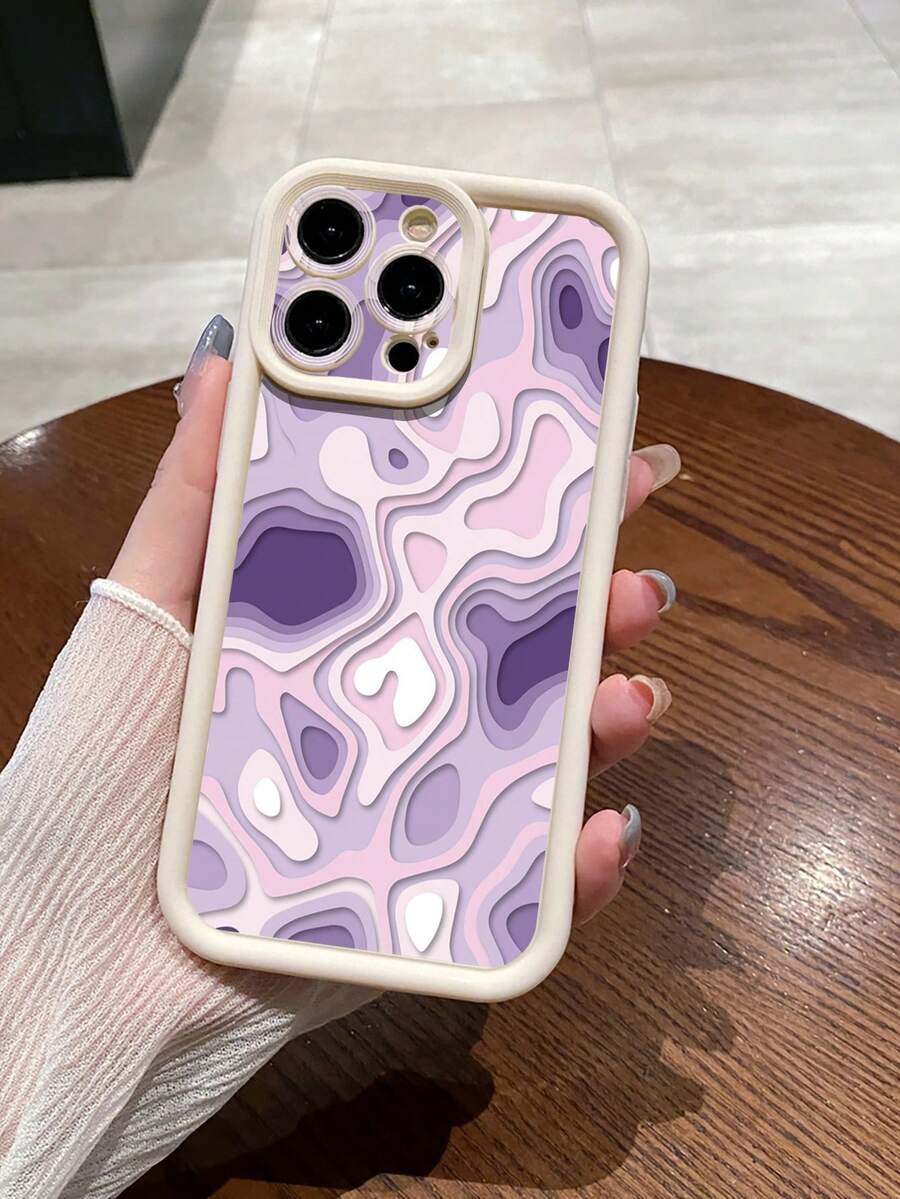 1pc Purple Maze Pattern Shockproof Phone Case Compatible With Iphone/Galaxy/Infinix/Redmi/OPPO/VIVO/MOTO/Honor/Oneplus/Itel/Tecno - White - View 1