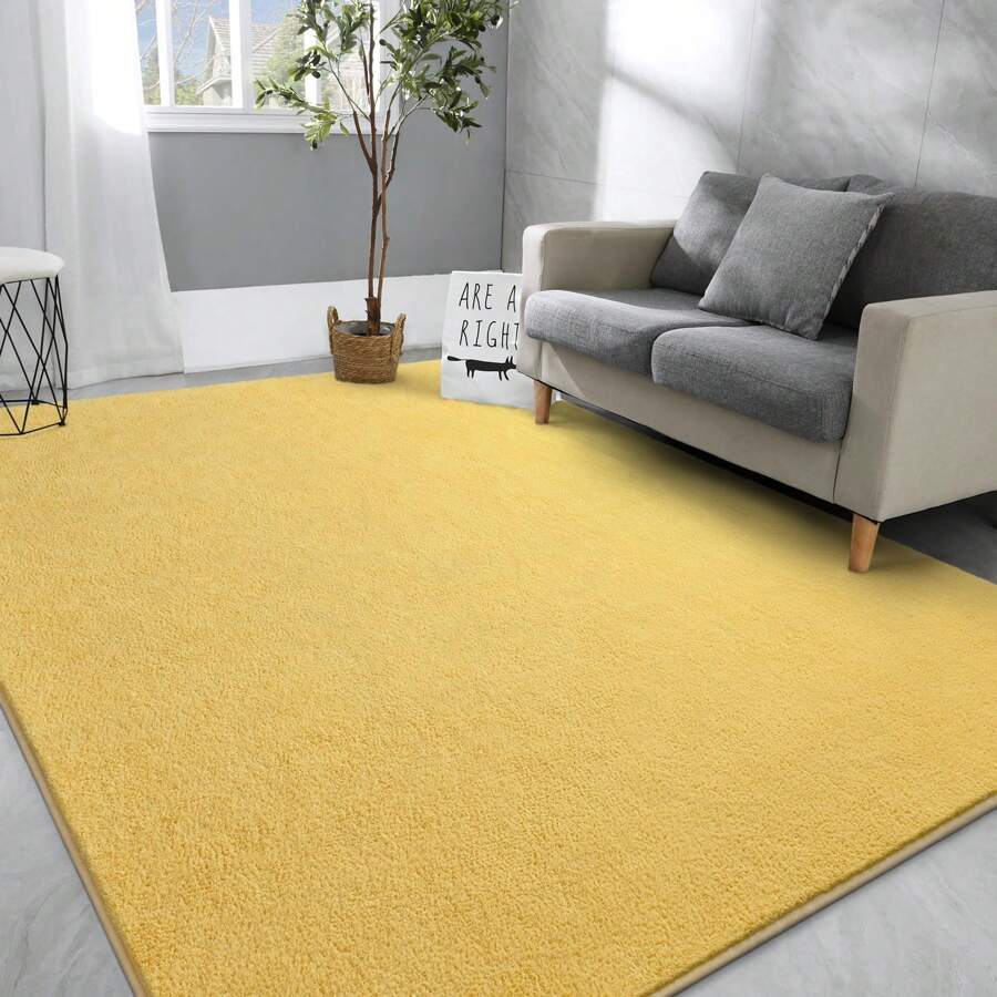 Large Area Rugs For Bedroom Living Room, Solid Fluffy Super Soft Memory-Foam Furry Bedside Carpets, Modern Indoor Floor Rug Aesthetic Minimalist Rug For Kids Girls Boys Home Decor - Yellow - View 1