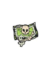 1 pieza Broche asimétrico con diseño de cabeza de esqueleto/billete de dólar único, accesorio de moda para ropa o sombrero