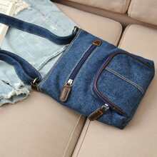 Women Fashion Denim Crossbody Bag Multi Pockets Messenger Bag With Adjustable Straps Shoulder Bag Vintage Bag 22cm*21cm*4.1cm - 藏蓝色 - 查看 3