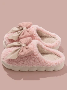 带蝴蝶结的包包，室内女士家居鞋，保暖家居鞋 - 粉色 - 查看 5