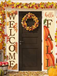 秋季装饰 - 家居秋季装饰 - 欢迎和你好，前门秋季标志，丰收装饰 - 悬挂树叶和南瓜，用于秋季家居装饰的门廊横幅，悬挂乡村风格的你好秋季花朵丰收标志壁挂，欢迎秋季标志，前门悬挂乡村丰收南瓜壁挂，用于秋季农舍家居感恩节派对门装饰 - 彩色 - 查看 2