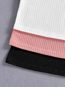 3 件装年轻女孩简约保暖高领长袖上衣，白色和粉色和黑色纯色条纹柔软休闲内衣，适合日常穿着，防风保暖外套和户外分层单品，年轻女孩服装