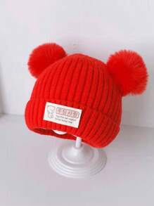 1 件冬季保暖可爱新生儿帽子，针织帽，适合婴幼儿男孩女孩 - 白色 - 查看 15