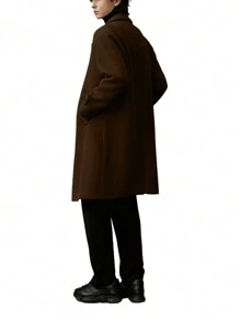 1 件男士双排扣翻领大衣，秋冬款 - 巧克力棕 - 查看 2