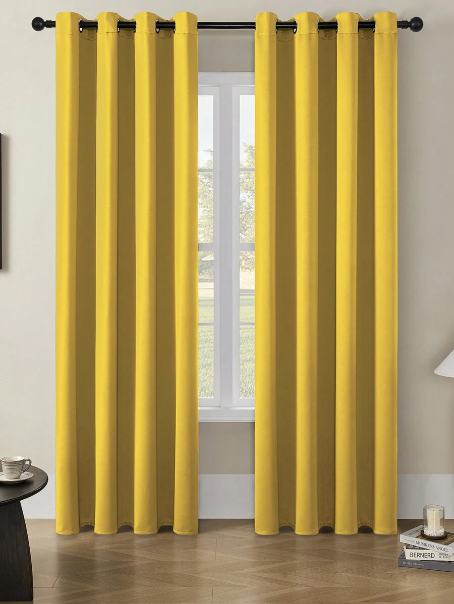1pc Solid Color Curtains, Grommet Top Decorative Window Drapes, Window Treatments For Bedroom Living Room, Home Decoration, Room Decoration - Buff Yellow - View 1