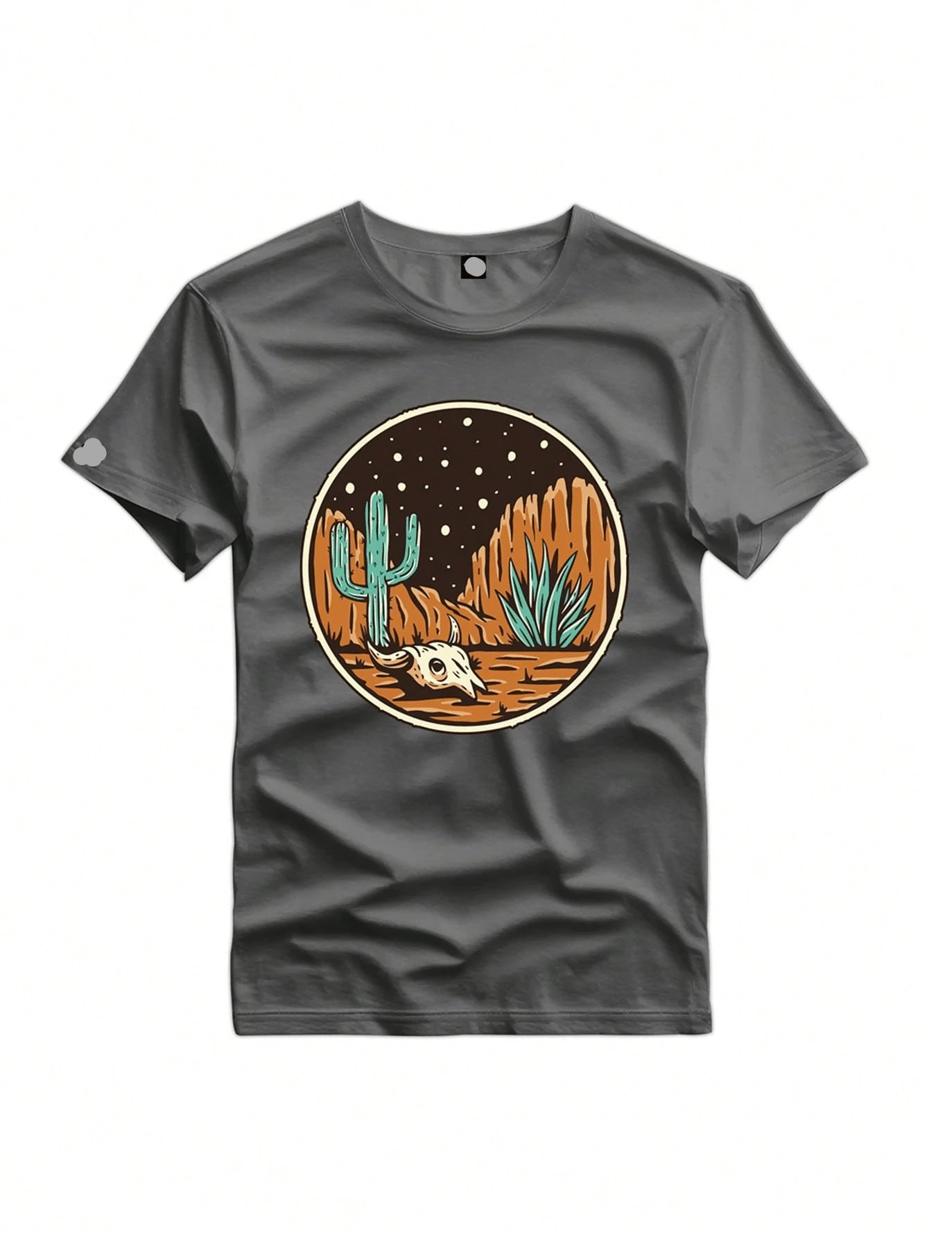 Cactus Skull Printed T-Shirt 100% Cotton Country T-Shirt - 灰色 - 查看 1