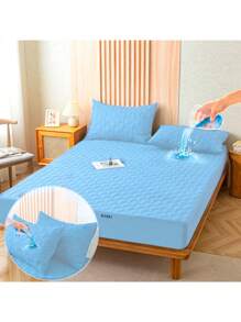 Protector Cubre Colchon Tamaño Matrimonial 100% Impermeable Lavable Con 2 Fundas Para Almohada - Azul - Ver 2
