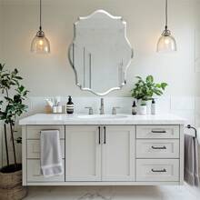Frameless Scalloped Wall Mirror Decorative Mirrored Glass Vanity With Beveled Silver Edge For Bathroom Bedroom Livingroom Dining Room Entryway Hallway Home Decor Back To School Room Decor School Supplies - 銀色 - 查看 4