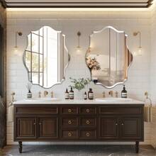 Frameless Scalloped Wall Mirror Decorative Mirrored Glass Vanity With Beveled Silver Edge For Bathroom Bedroom Livingroom Dining Room Entryway Hallway Home Decor Back To School Room Decor School Supplies - 銀色 - 查看 5