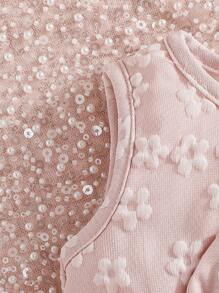 2pcs/Set Baby Girls Casual Snowflake Cardigan Jacket And Bow Tulle Dress Outfit, Winter - Baby Pink - View 7