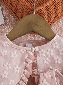 2pcs/Set Baby Girls Casual Snowflake Cardigan Jacket And Bow Tulle Dress Outfit, Winter - Baby Pink - View 5