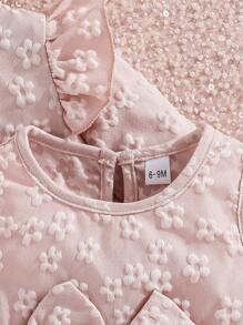 2pcs/Set Baby Girls Casual Snowflake Cardigan Jacket And Bow Tulle Dress Outfit, Winter - Baby Pink - View 3