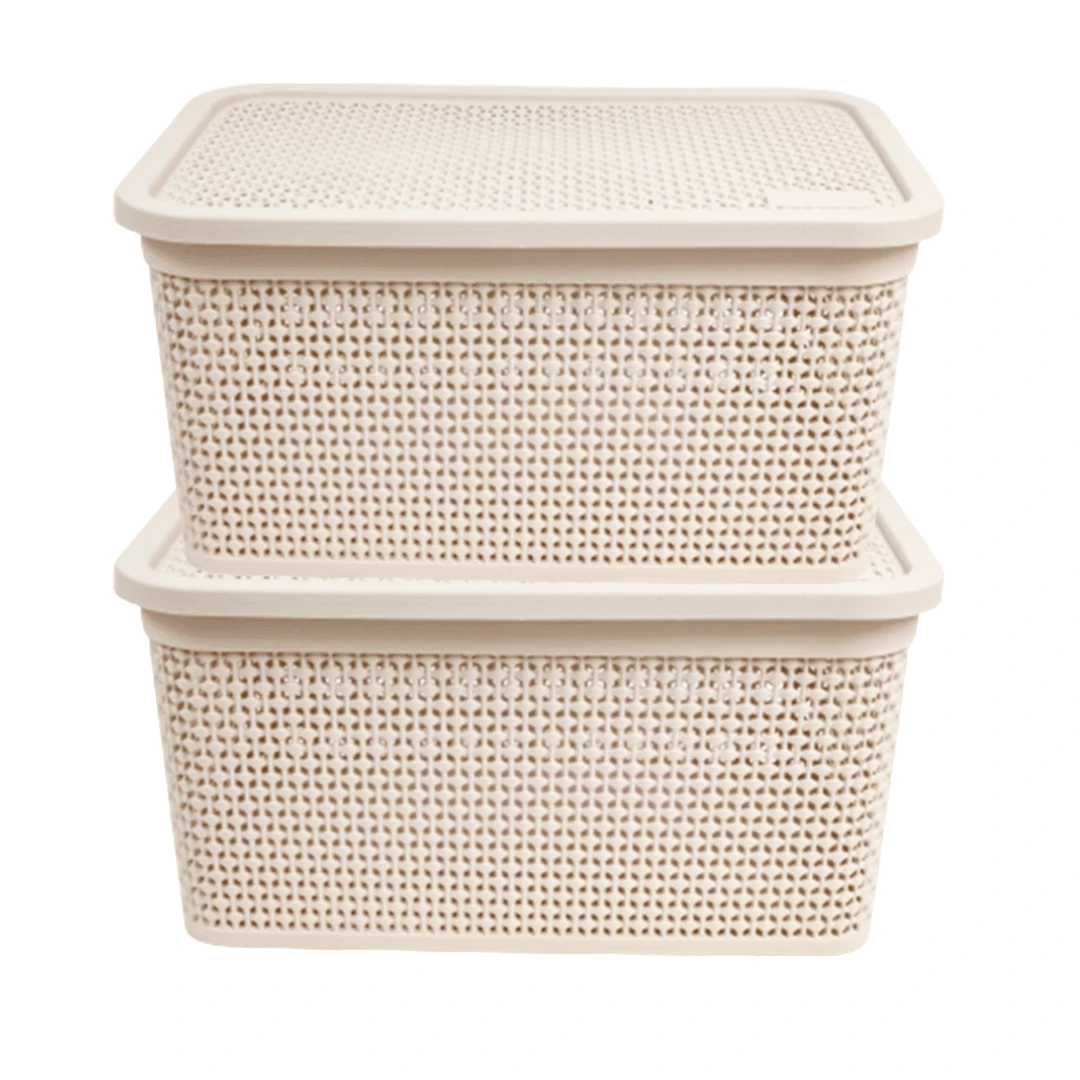 Kit 2 Baskets, 4 Liters Rattan Organizer Box With Lid, Home Organizer Basket - Màu be - Xem 1