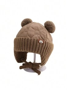 1 件装婴儿可爱熊绒球护耳针织冬季无檐便帽