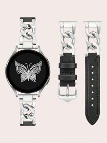 1pc 20mm/22mm Leather Chain Watch Band Compatible With Samsung Galaxy Watch 3 40mm/44mm, Galaxy Watch 5/5 Pro/4 40mm/44mm/46mm, Unisex - Black - View 9