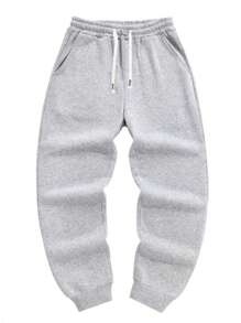 2pcs/Set Plus Size Men Casual Solid Color Drawstring Waist Jogger Sweatpants