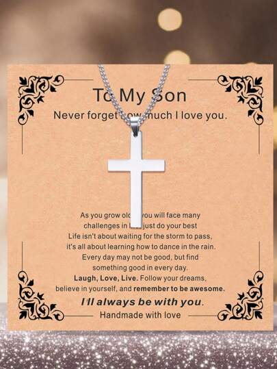 Presente para neto filho criativo moderno colar com pingente de cruz de aço inoxidável com cartão de presente acessórios decorativos presente de festa de fim de ano para meninos