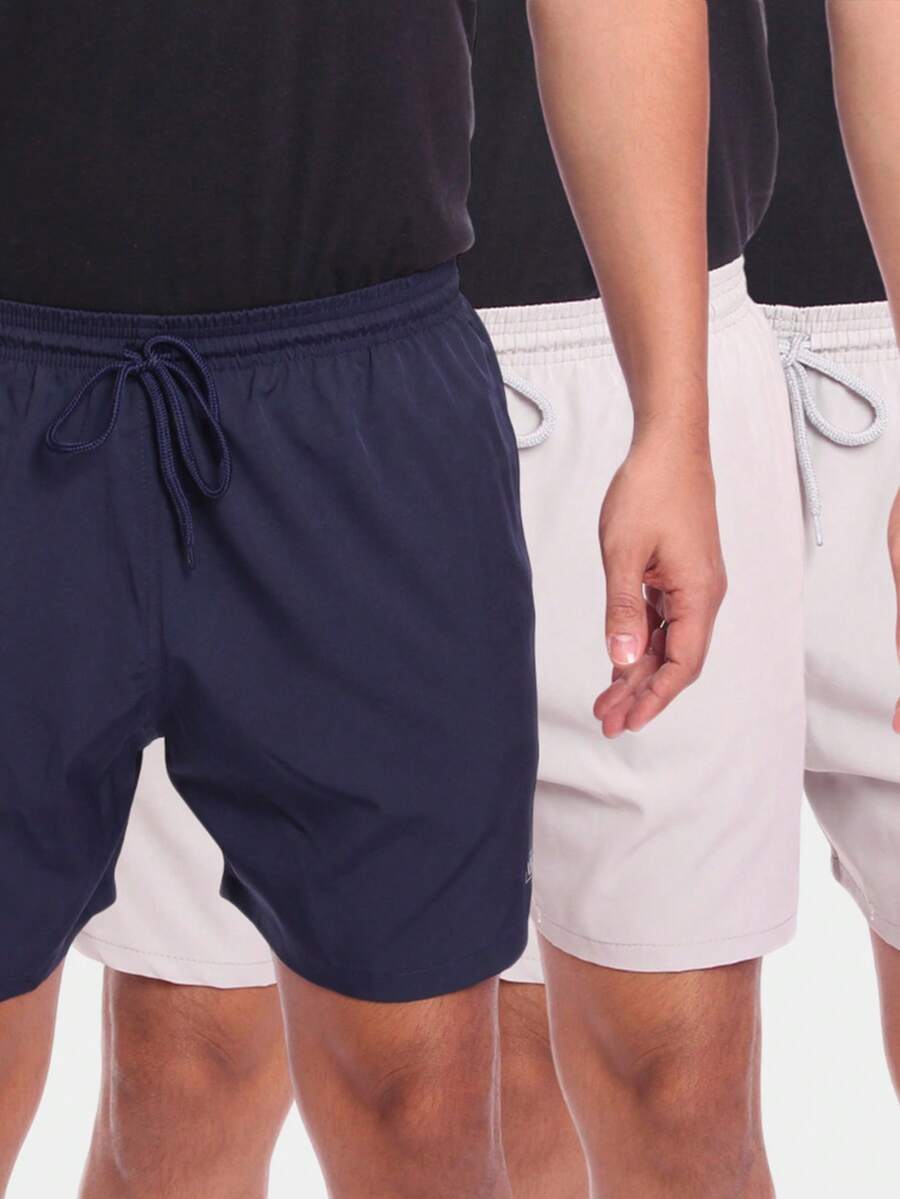 Kit 3 男友款百慕大短裤 男士 Tactel Mauricinho 纯色海滩夏季海军蓝/灰色 - 彩色 - 查看 1