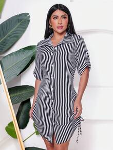 Kit 2 Women's Striped Shirt Dress Fashion Blogger - Nâu + Đen - Xem 4