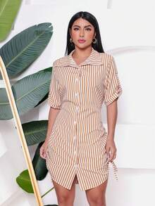 Kit 2 Women's Striped Shirt Dress Fashion Blogger - Nâu + Đen - Xem 2
